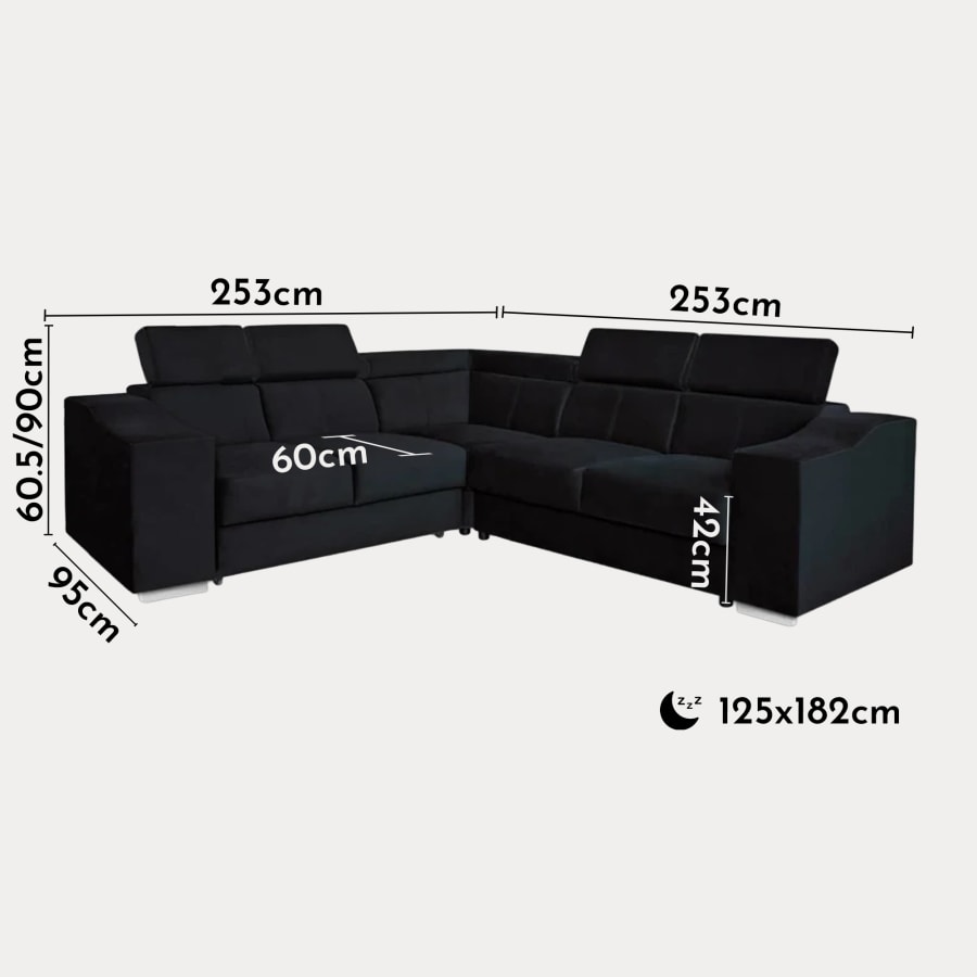 Canap&eacute; d&rsquo;angle convertible r&eacute;versible en velours noir